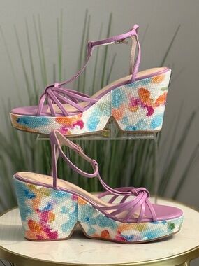 CECILIA NEW YORK Lavender Floral Block Heel Wedges